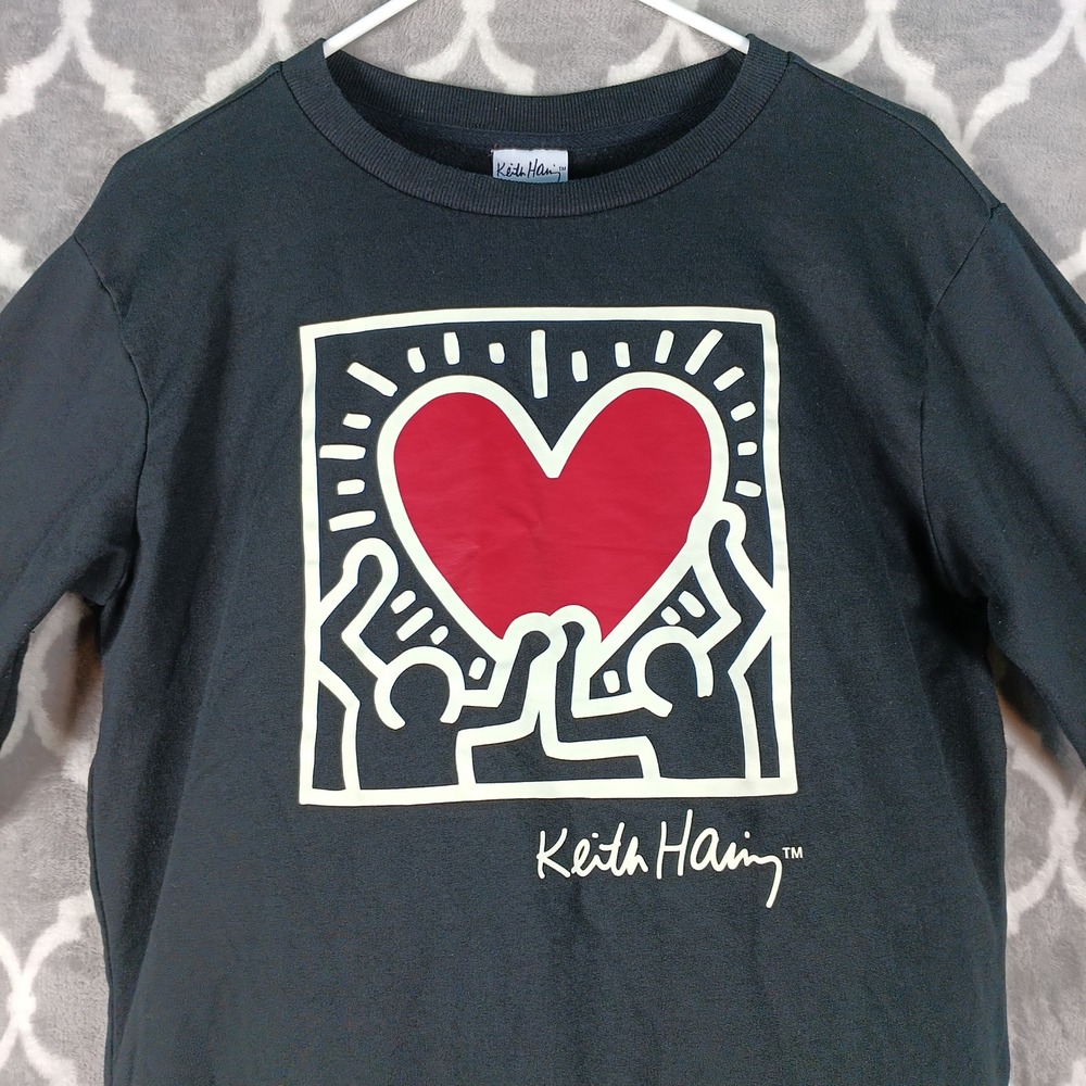 Keith Haring Sweatshirt Women Small Black Heart Graphic Long Sleeve Pullover